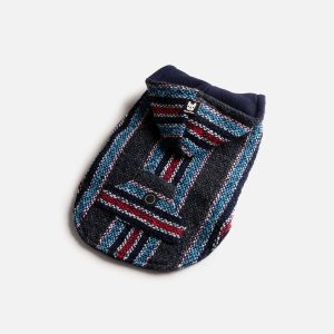Baja Dog Poncho – Warm & Stylish Southwestern-Inspired Jacket with Poop Bag Pocket (Navy) - S